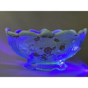 Antique Northwood Blue Opalescent Carnelian Everglades Berry Bowl Gold